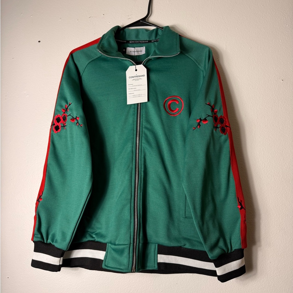 GreenContreband Zip-Up accented with roses Jacket size small